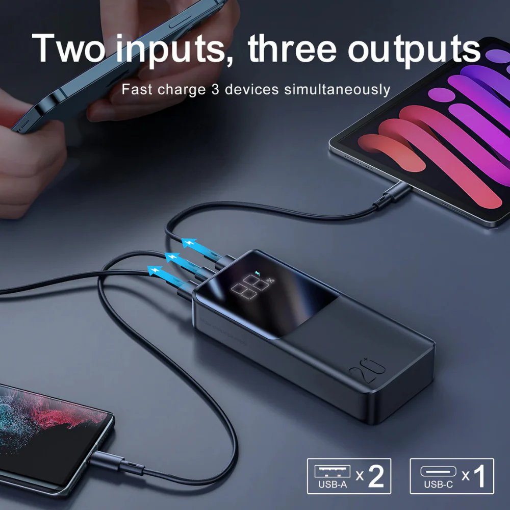 Joyroom 20,000 mAh 30w dos puertos usb y 1 tipo c con linterna