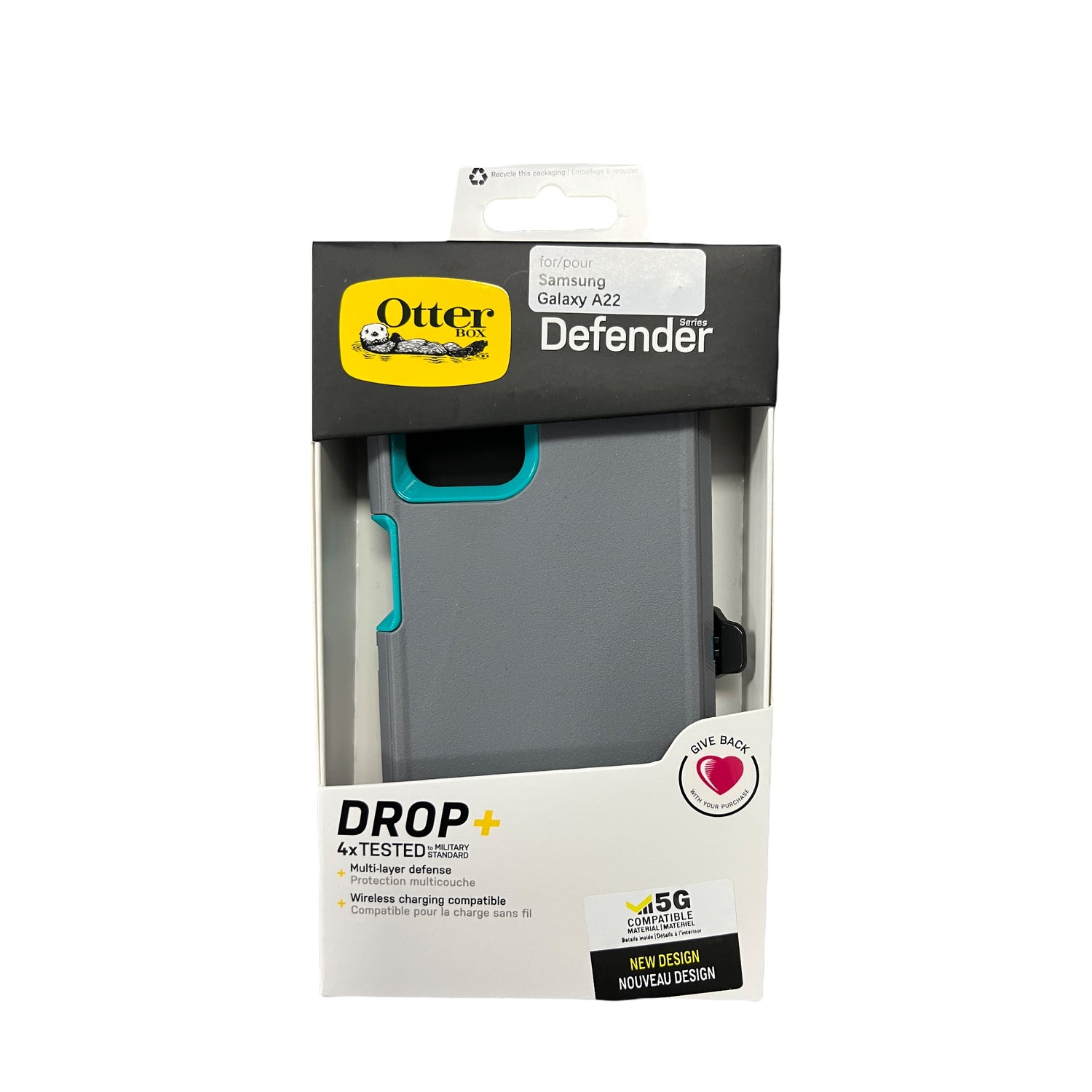 estuche proteccion otterbox defender samsung a22 color gris / turquesa
