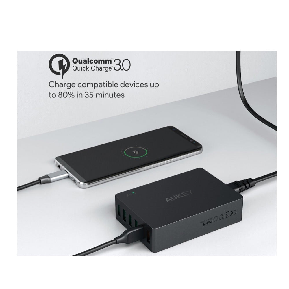 Cargador Aukey Estación 6 Puertos 60W - Carga Rápida - AUK09