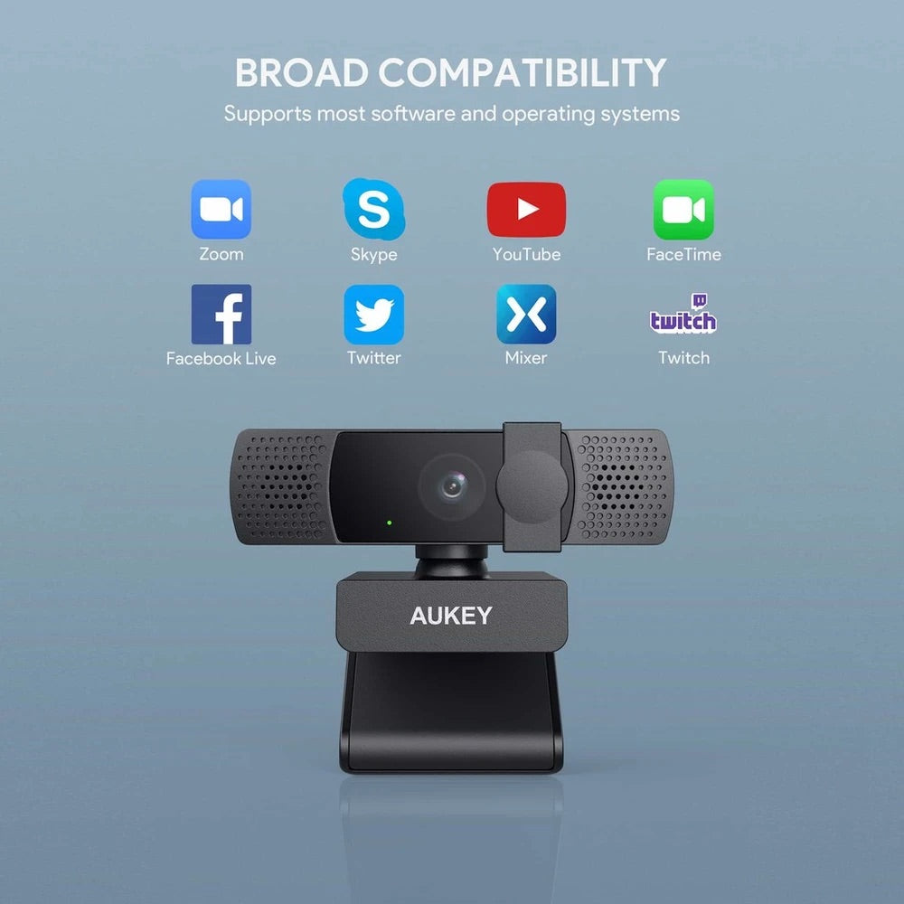 Gadget aukey webcam camara para computadora de 1080p con enfoque automatico color negro