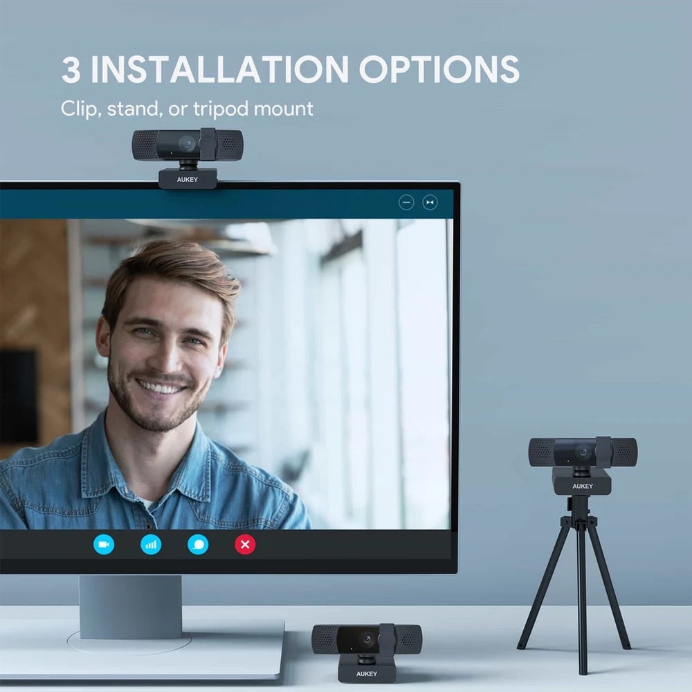 Gadget aukey webcam camara para computadora de 1080p con enfoque automatico color negro