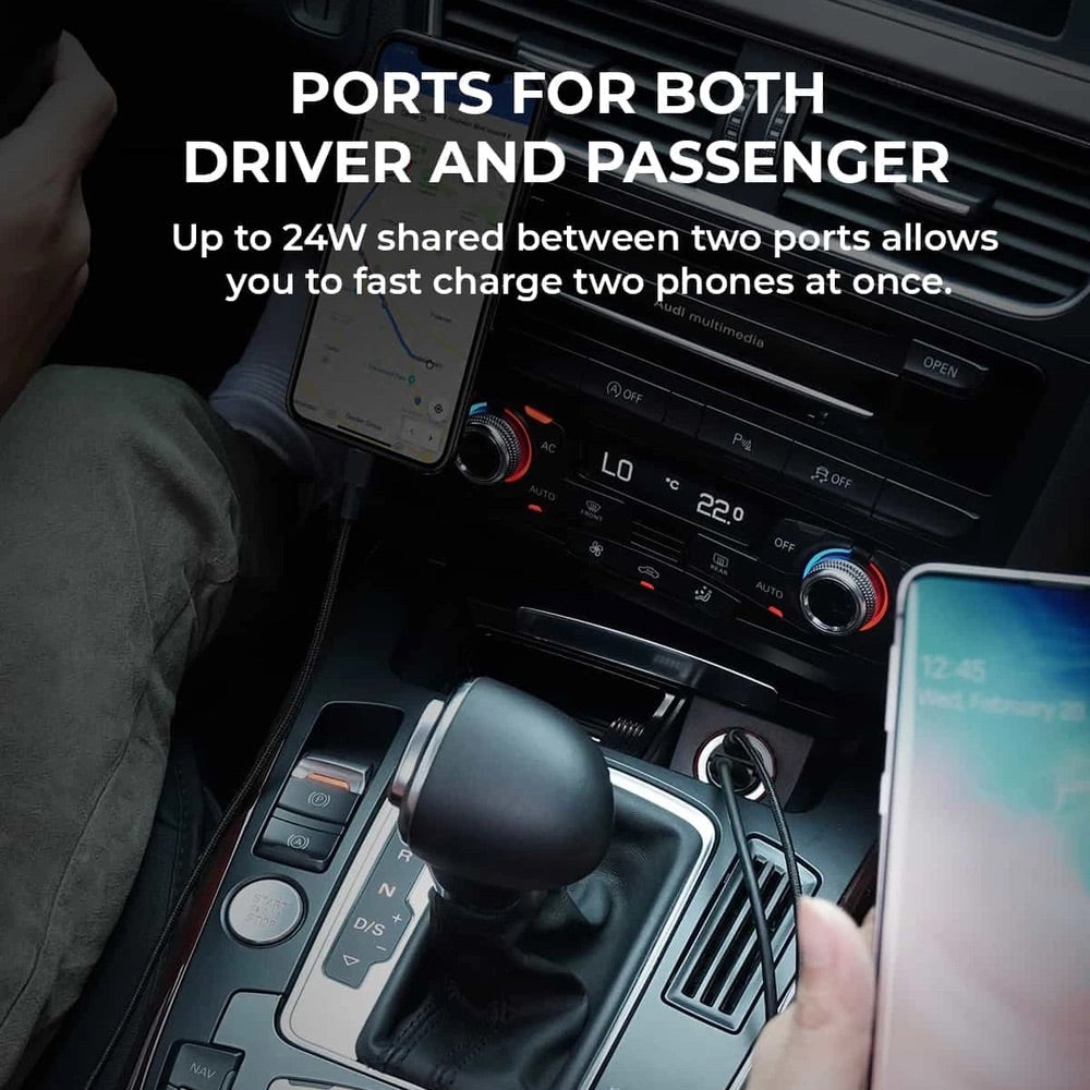 Cargador aukey carro 30 w ultra small 2 port para color negro