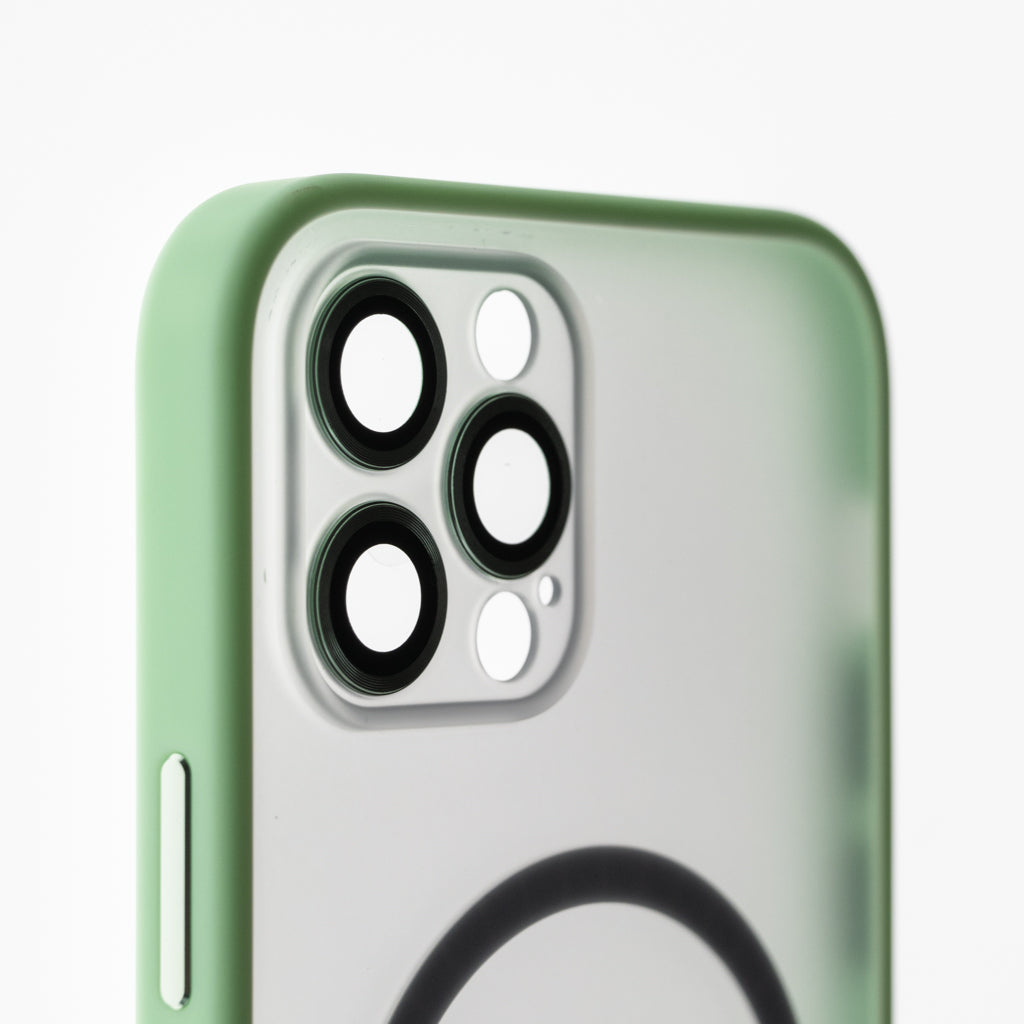 Estuche vidrio templado el rey magsafe con marco de vidrio templado de camara trasera apple iphone 12 pro max color verde