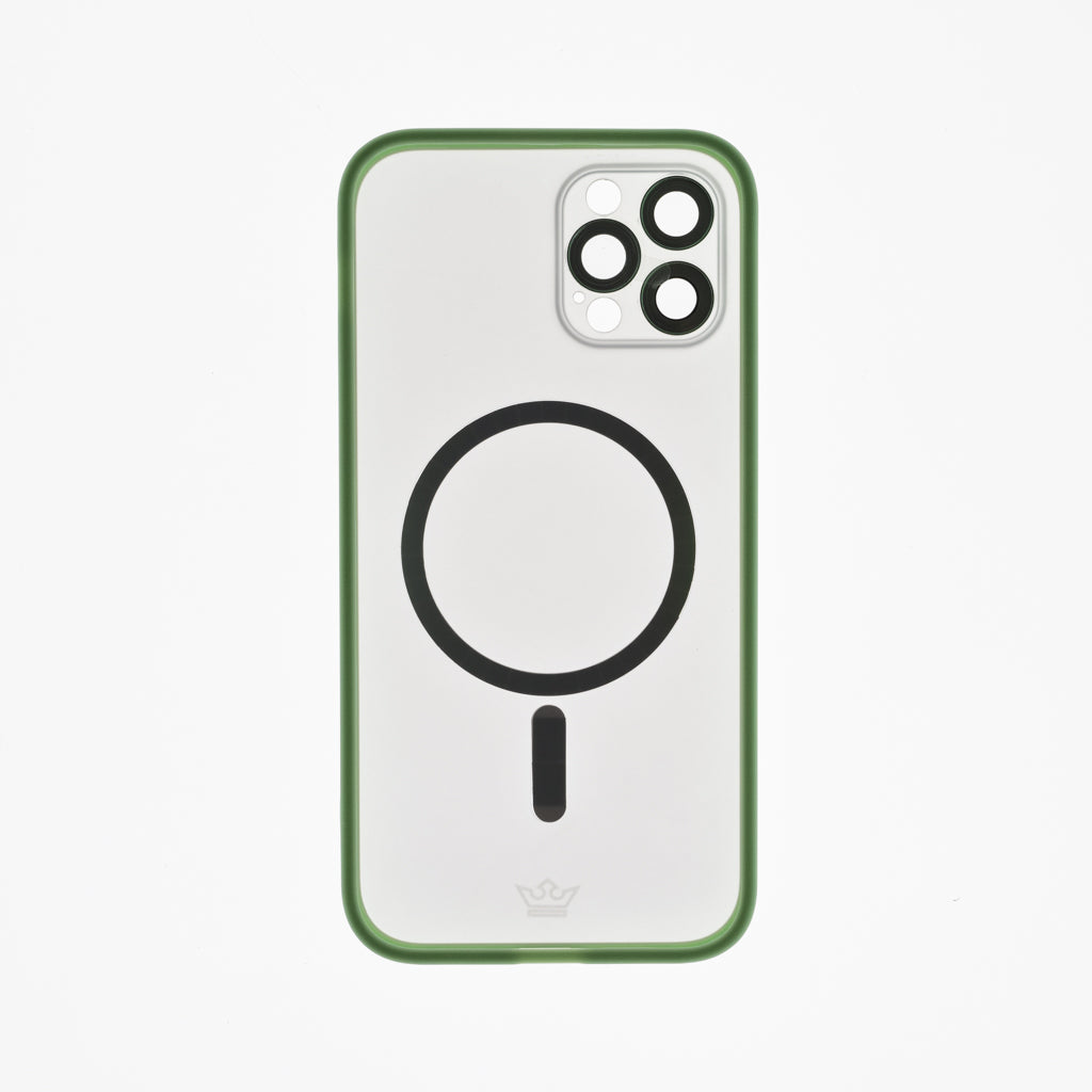 Estuche vidrio templado el rey magsafe con marco de vidrio templado de camara trasera apple iphone 12 pro color verde