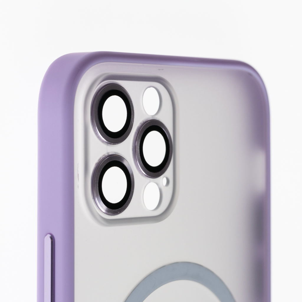Estuche vidrio templado el rey magsafe con marco de vidrio templado de camara trasera apple iphone 13 pro color morado