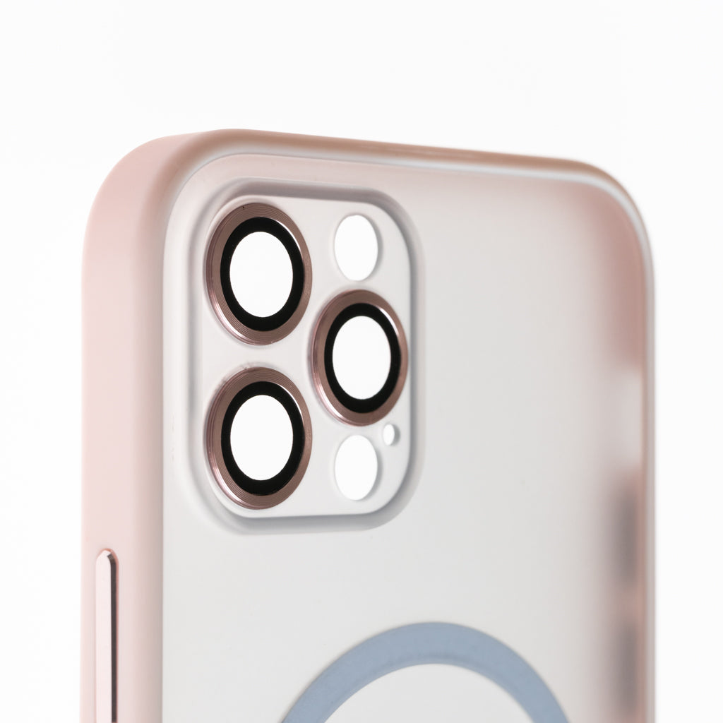 Estuche vidrio templado el rey magsafe con marco de vidrio templado de camara trasera apple iphone 13 pro color rosado