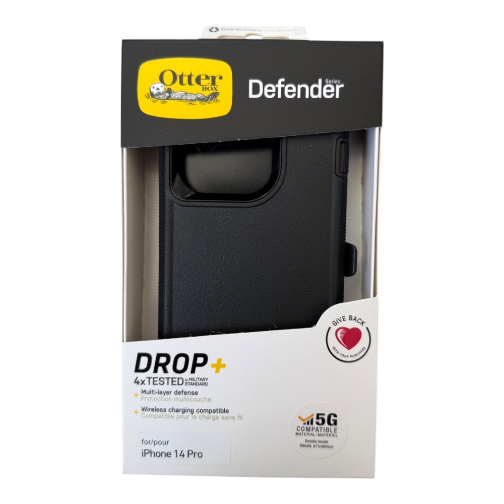 Estuche otterbox defender con clip color negro modelo iphone 14 pro