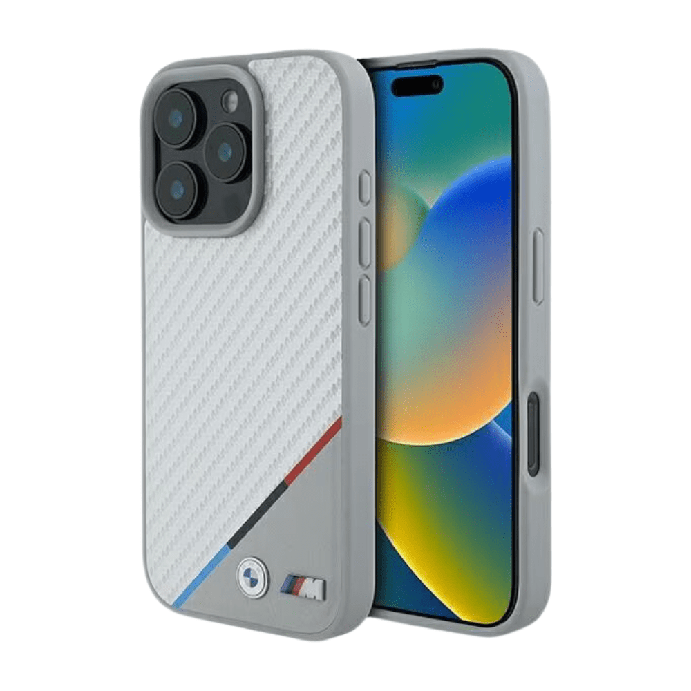 BMW hc m magsafe pu carbon tricolor line grey iphone 16 pro max - TOP MOVIL