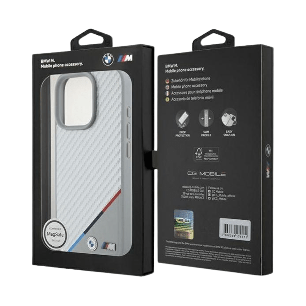 BMW hc m magsafe pu carbon tricolor line grey iphone 16 pro max - TOP MOVIL