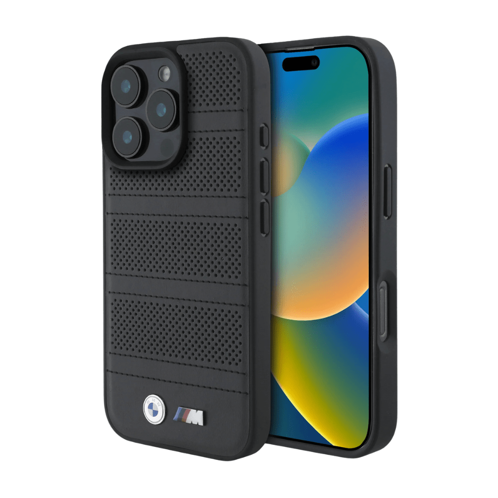 BMW hc m magsafe pu perforated and stitched lines black iphone 16 pro max - TOP MOVIL