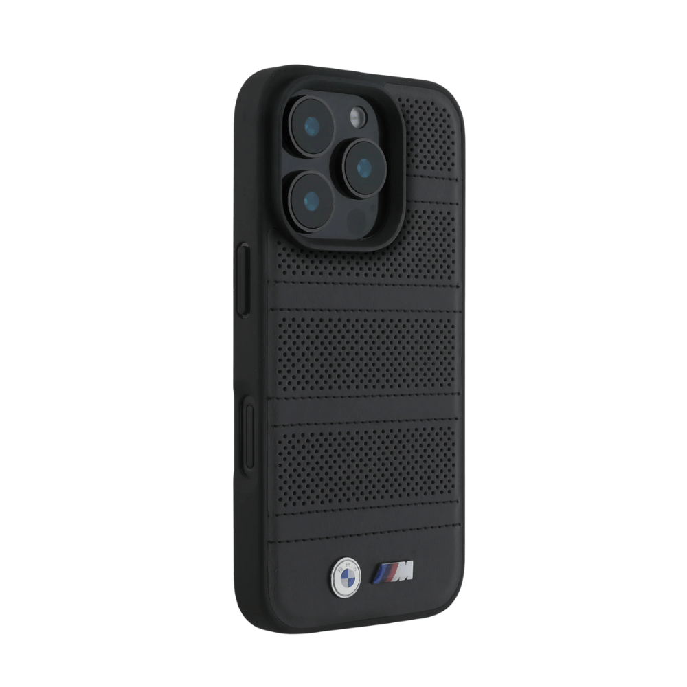 BMW hc m magsafe pu perforated and stitched lines black iphone 16 pro max - TOP MOVIL