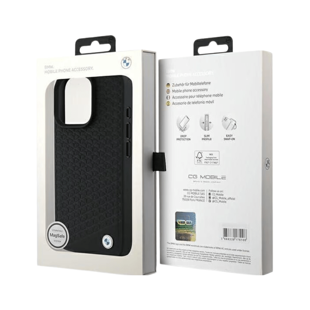 BMW hc sign magsafe leather diamond metal logo black iphone 16 pro max - TOP MOVIL