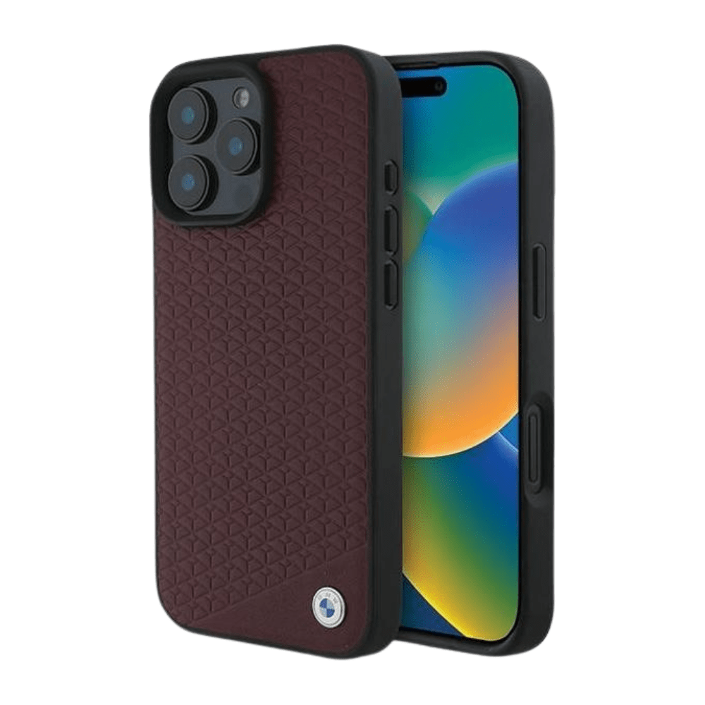 BMW hc sign magsafe leather diamond metal logo red iphone 16 pro max - TOP MOVIL