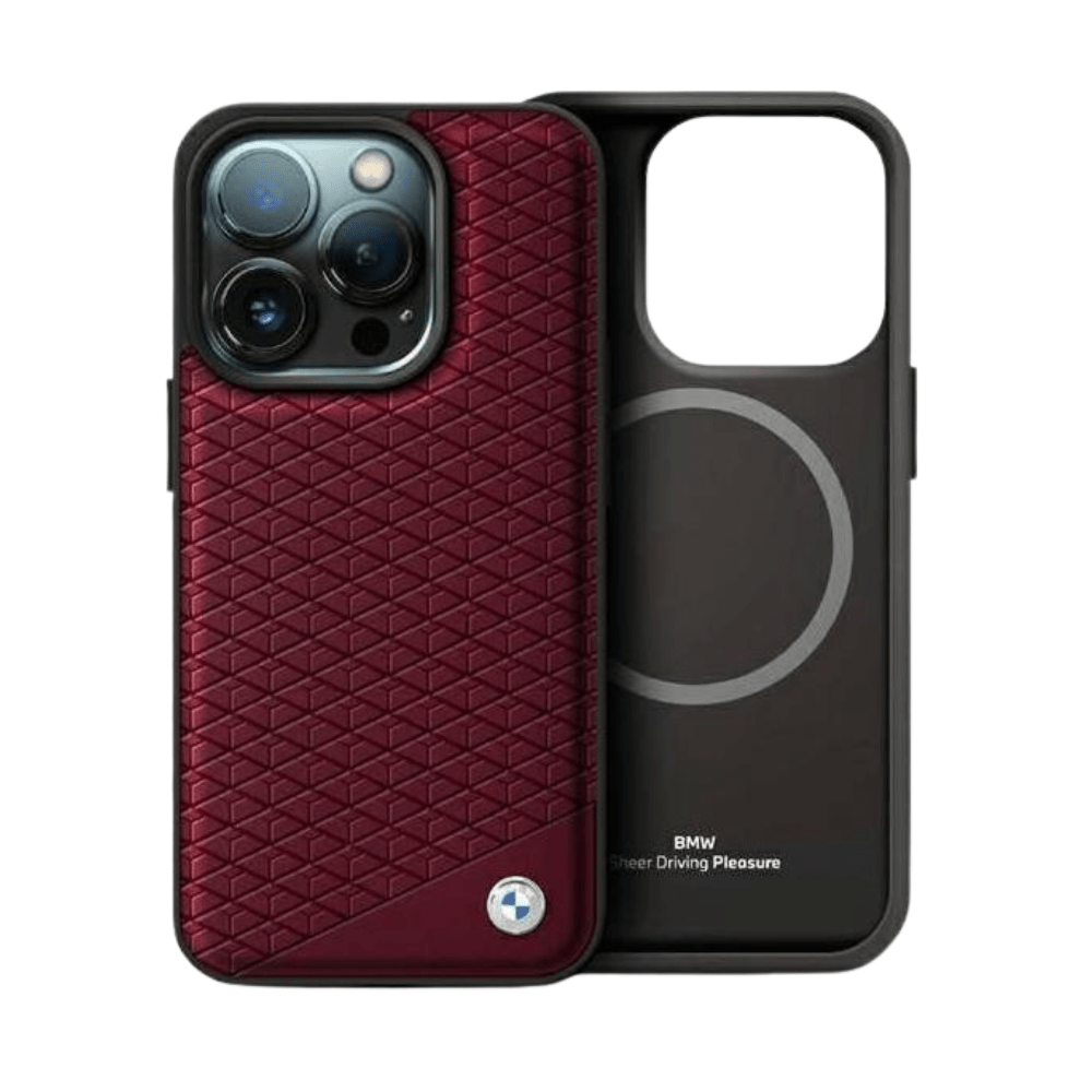 BMW hc sign magsafe leather diamond metal logo red iphone 16 pro max - TOP MOVIL