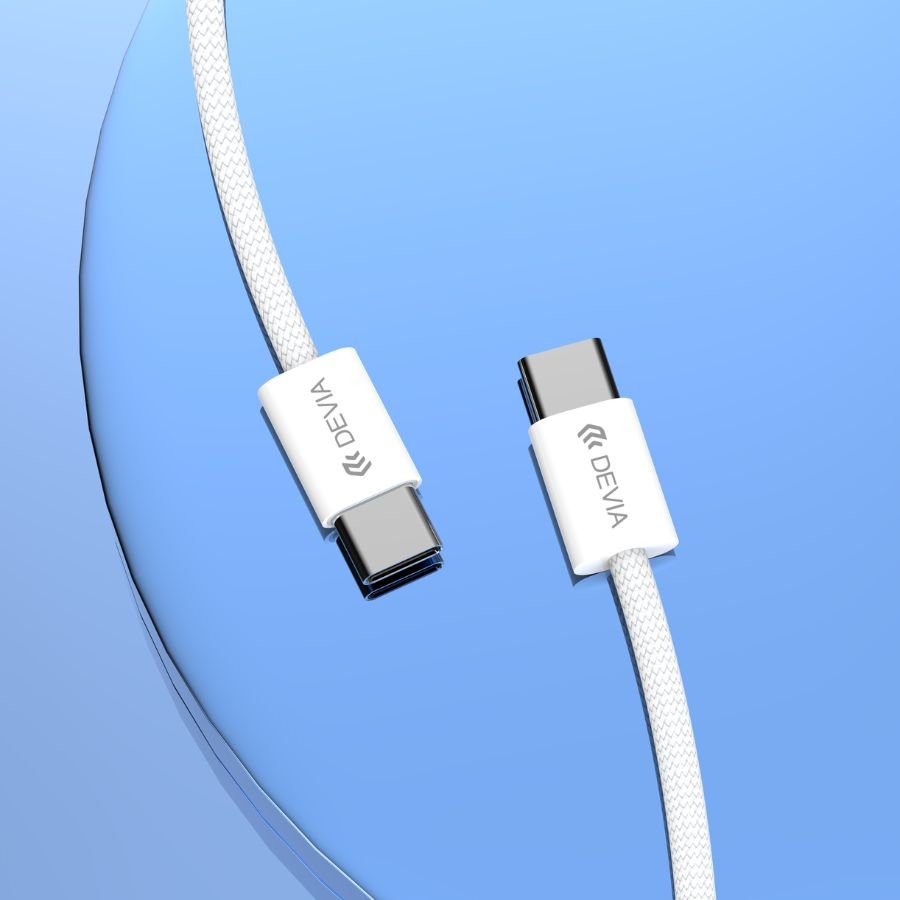 Cable devia tipoc smart series c to c pd 60w woven fast cable (3a,1m) color blanco - TOP MOVIL
