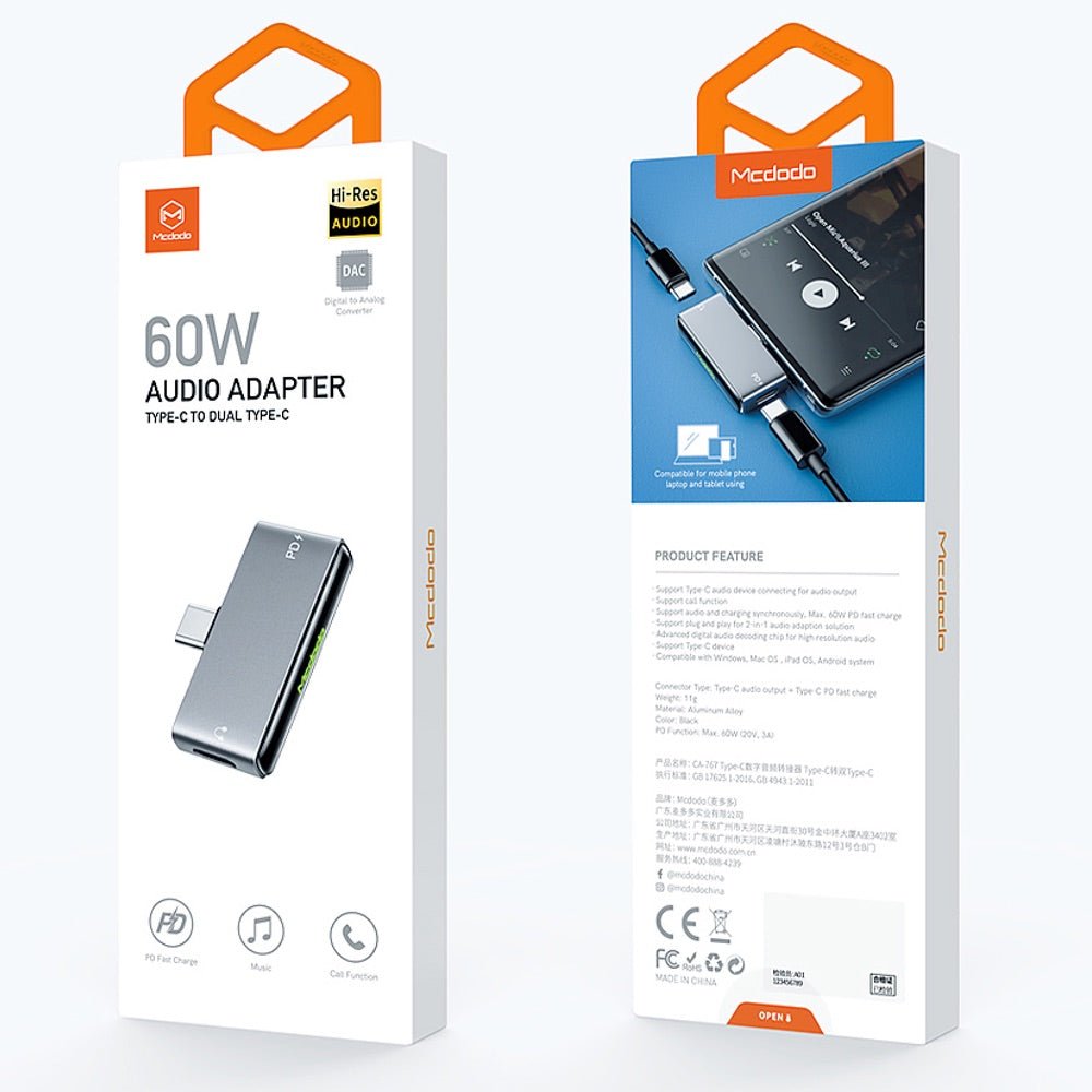 Cable mcdodo adaptador ca 7670 type c digital audio adapter converter (dual type c ports) color gris - TOP MOVIL