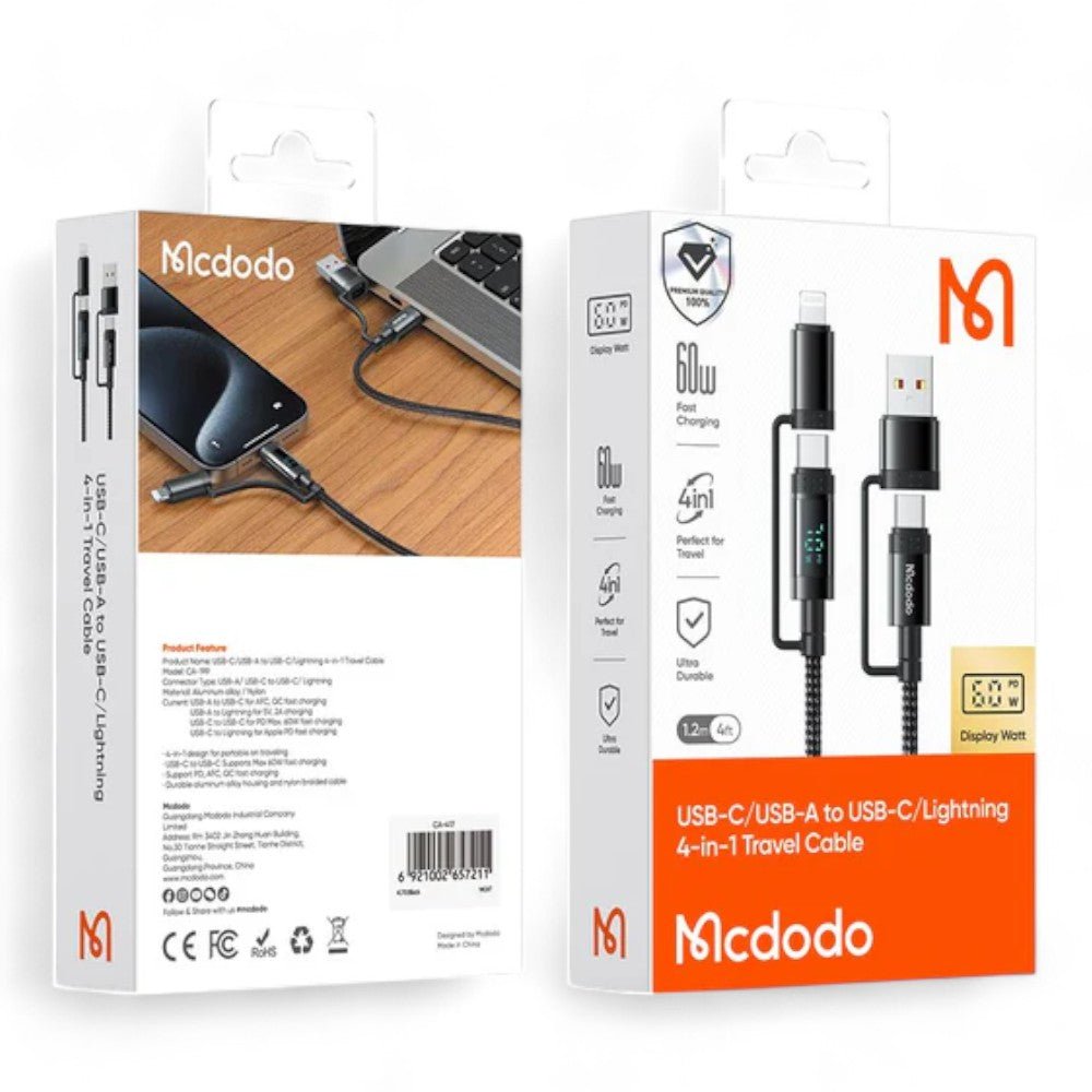 Cable mcdodo usb ca - 1990 mcdodo 4 en 1 charging cable + led watt display color negro - TOP MOVIL
