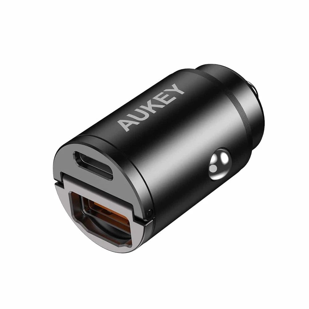 Cargador aukey carro 30 w ultra small 2 port para color negro - TOP MOVIL