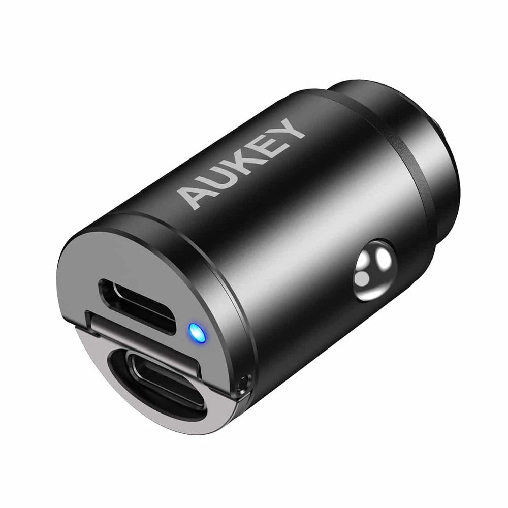 Cargador aukey carro 30 w ultra small 2 port tipo c para color negro - TOP MOVIL