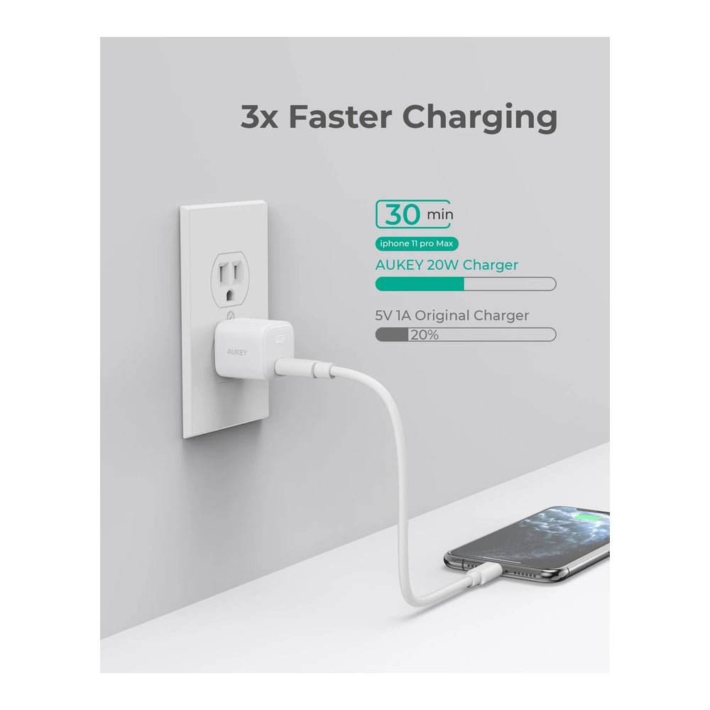 Cargador aukey pared ultra portable 20w pd wall color blanco - TOP MOVIL
