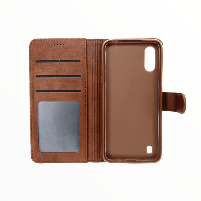Estuche carteras lc imeeke folio libreta con porta tarjeta samsung a01 color cafe - TOP MOVIL