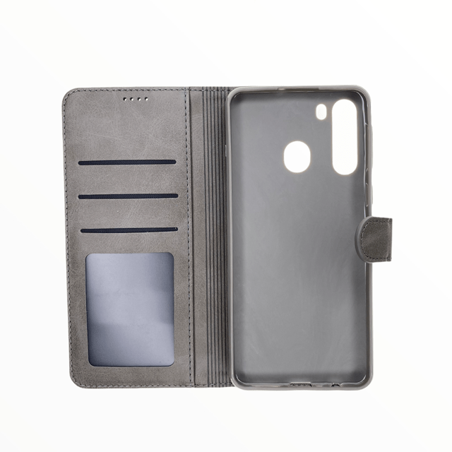 Estuche carteras lc imeeke folio libreta con porta tarjeta samsung a21 color gris - TOP MOVIL
