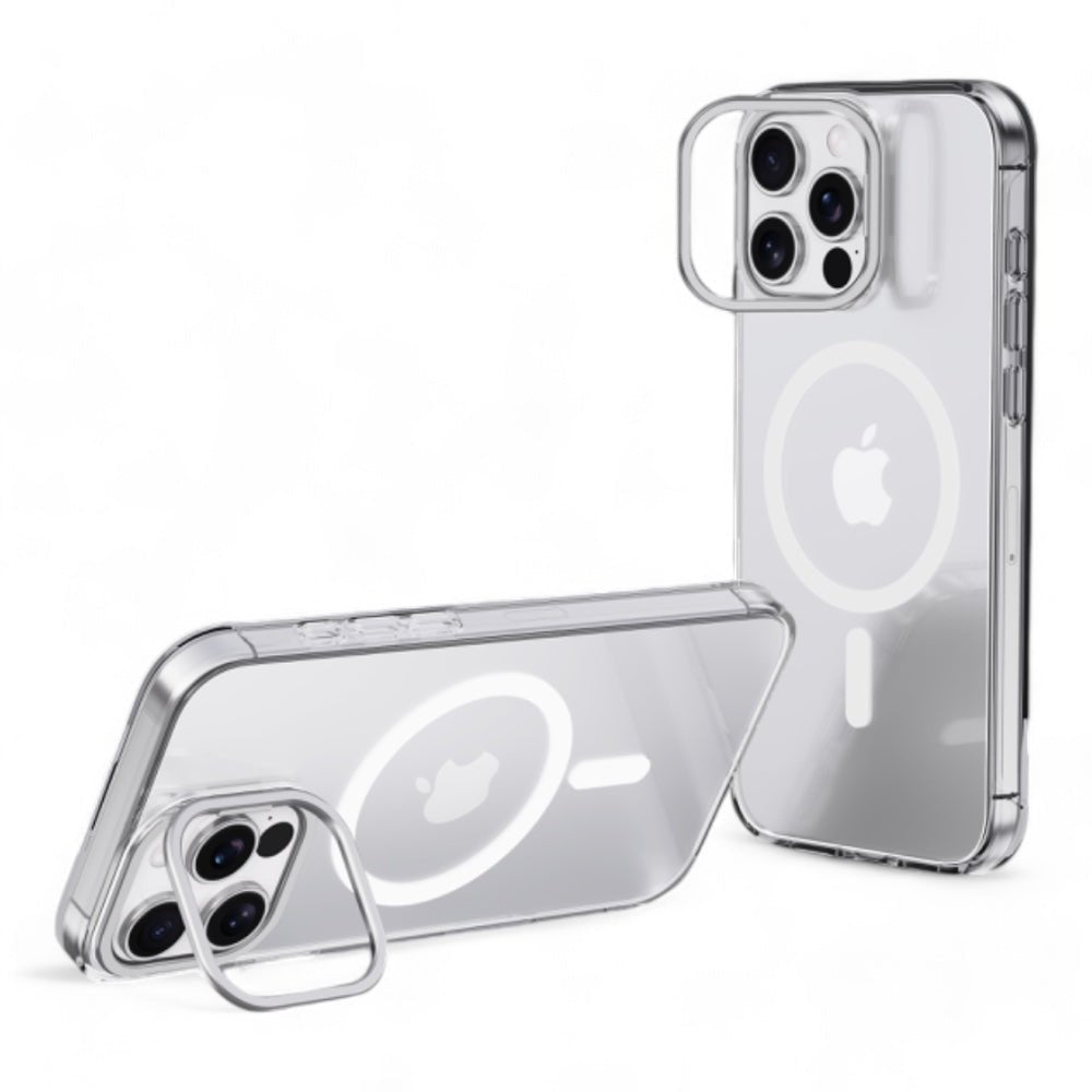 Estuche devia magsafe iphone 16 snow crystal series magnetic shockproof case with bracket color transparente - TOP MOVIL
