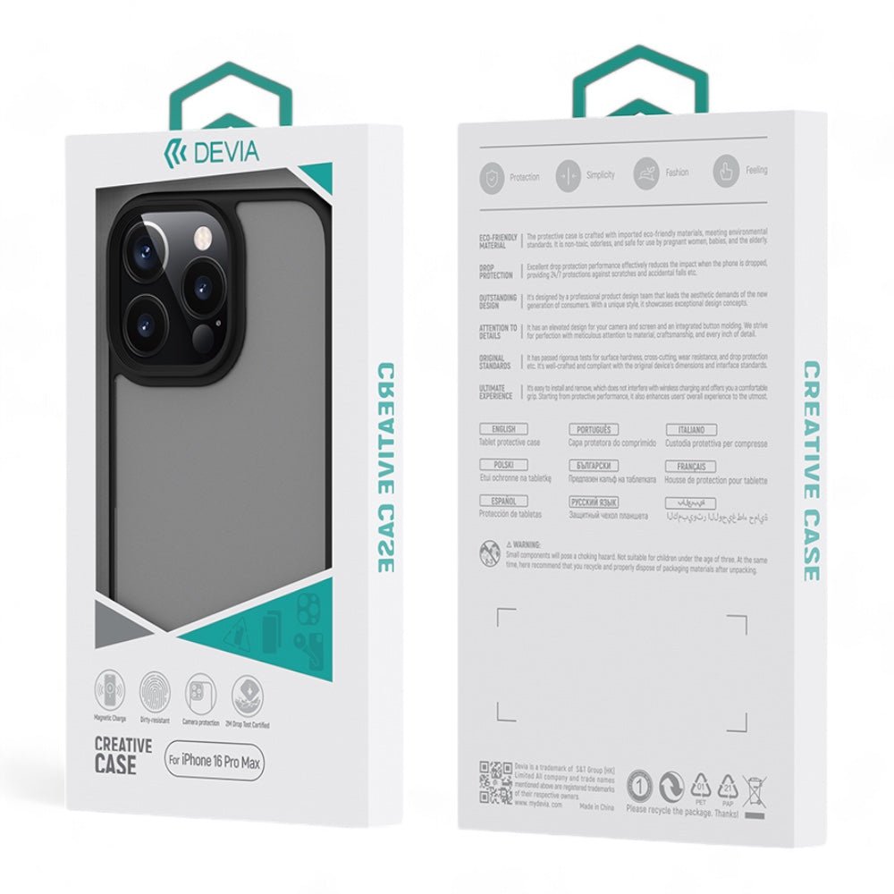 Estuche devia skin iphone 16 pro pino series shockproof case color negro - TOP MOVIL