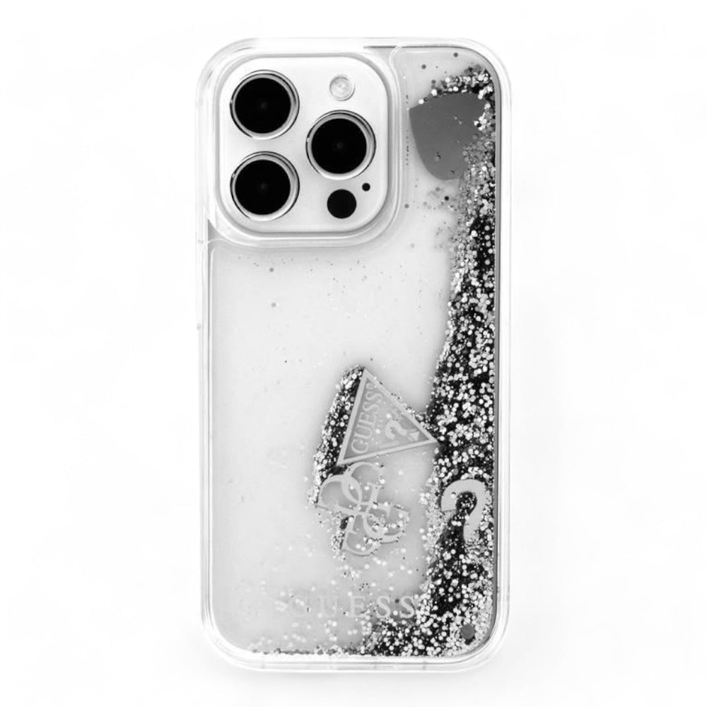 Estuche guess hc liq. glitter charms silver iphone 15 pro max color gris - TOP MOVIL
