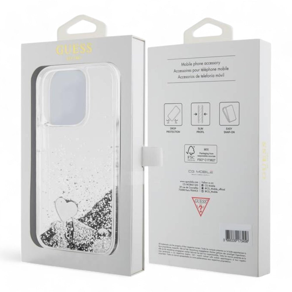 Estuche guess hc liq. glitter charms silver iphone 15 pro max color gris - TOP MOVIL
