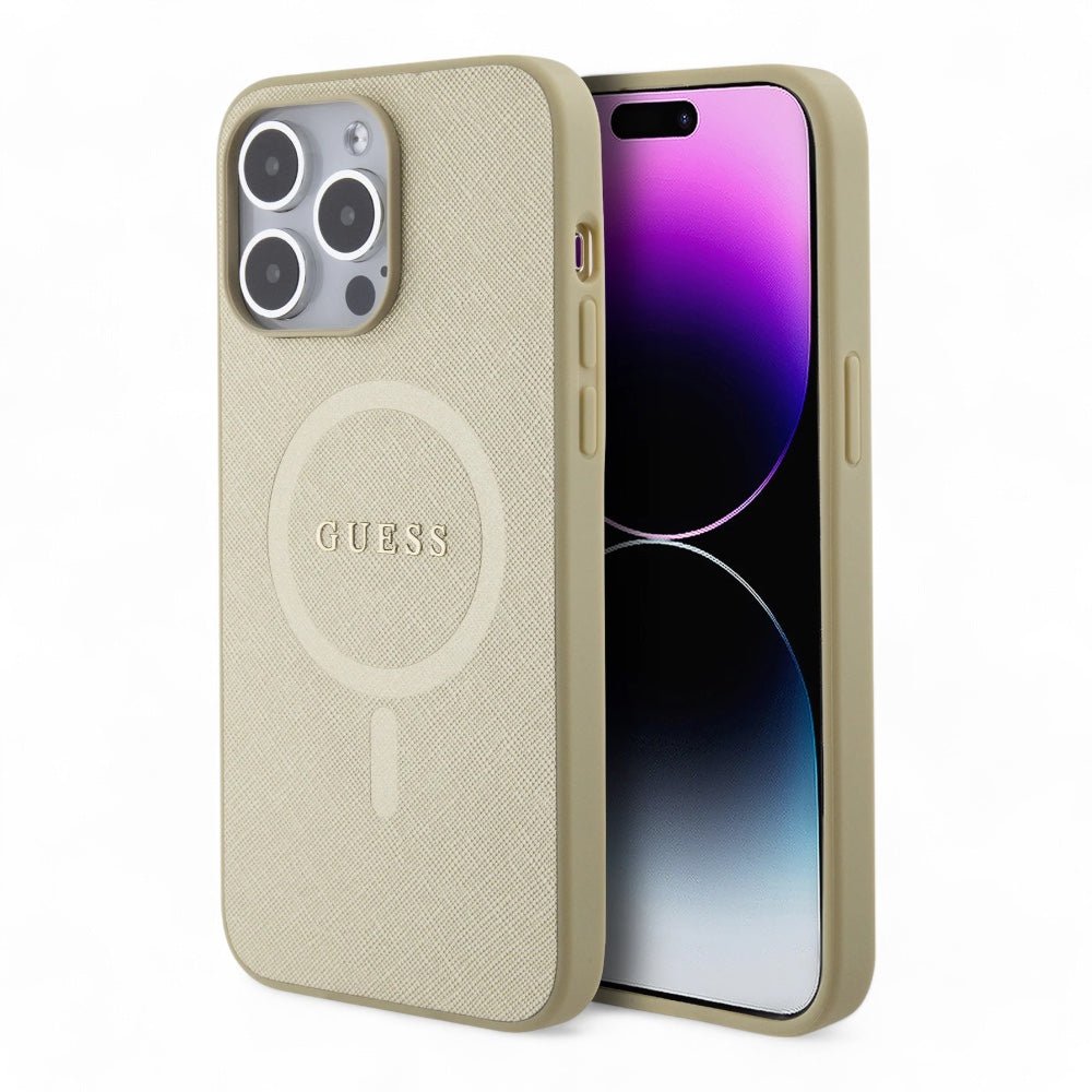 Estuche guess hc pu saffiano magsafe beige iphone 15 pro max color beige - TOP MOVIL