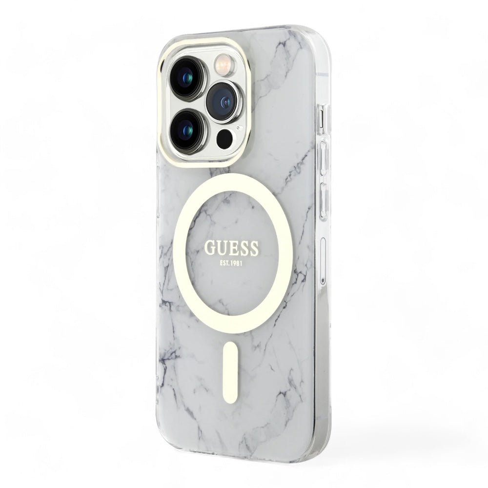 Estuche guess magsafe iphone 15 pro - pc/tpu white hard case magsafe iml marble color transparente - TOP MOVIL