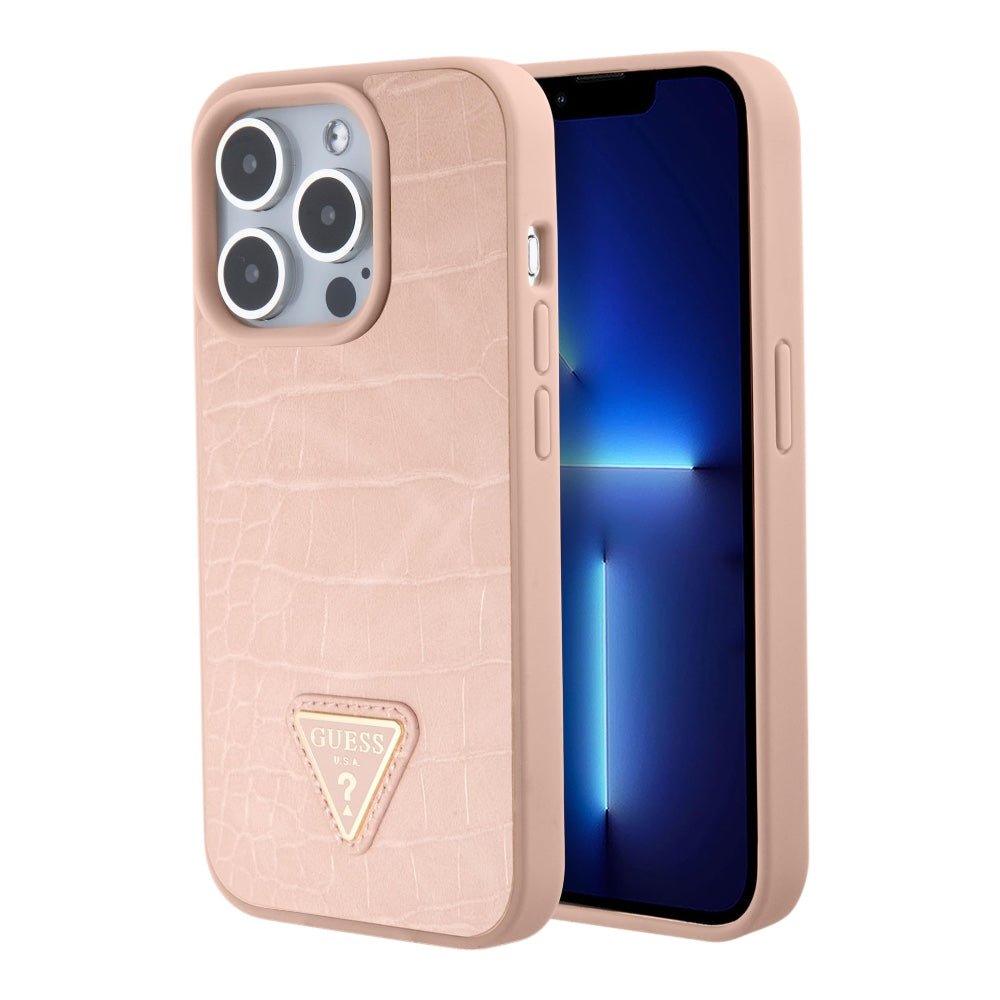 Estuche guess pu croco triangle logo pink iphone 15 pro max color rosado - TOP MOVIL