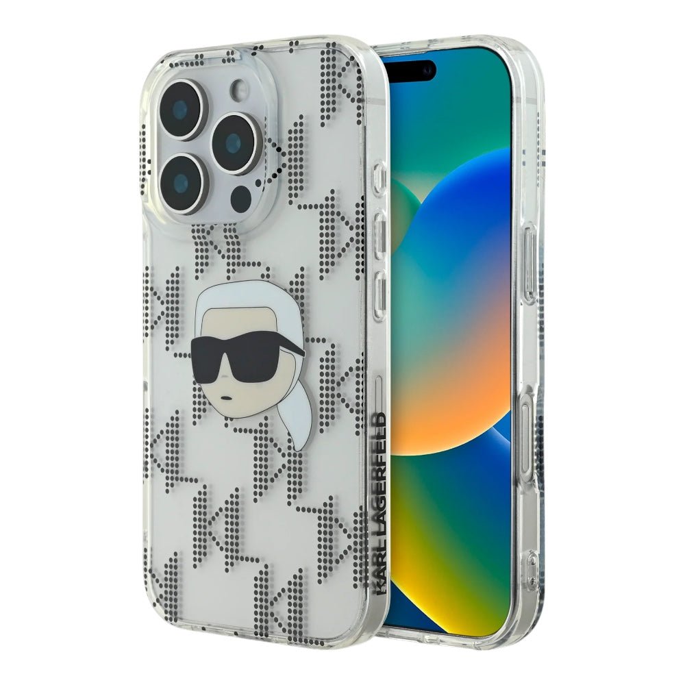 Estuche karl lagerfeld skin iphone 16 pro max karl hc iml k. head monogram electroplated color transparente - TOP MOVIL