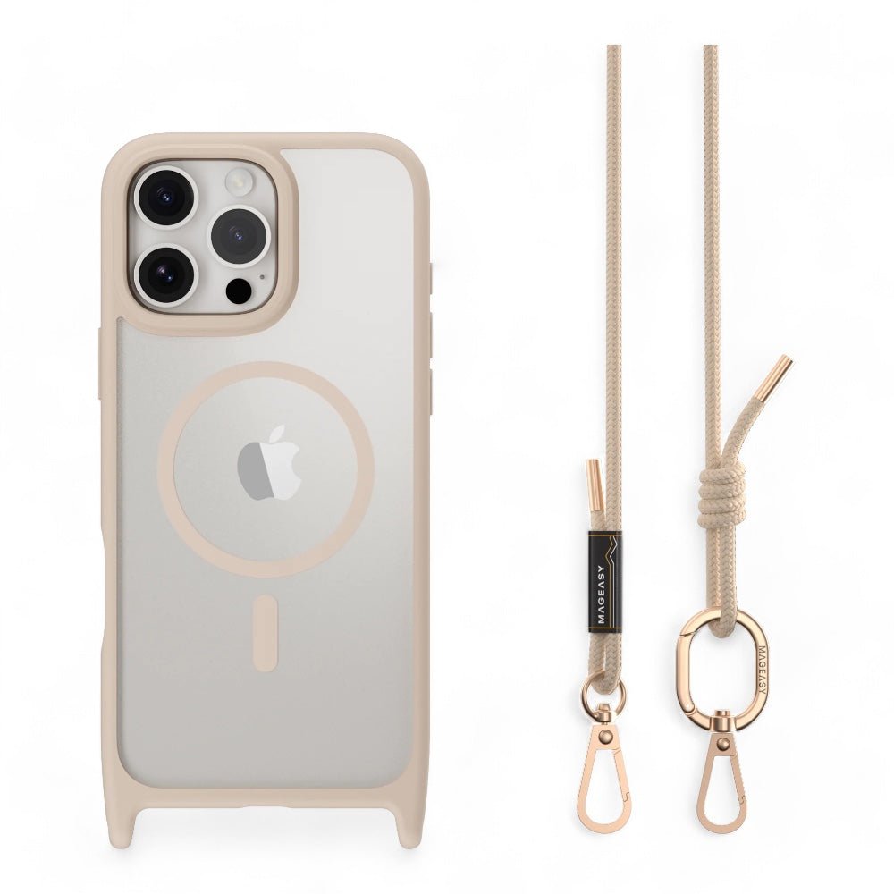 Estuche mageasy roam iphone 16 pro roam m shockproof protective case with lanyard color rosado arena - TOP MOVIL
