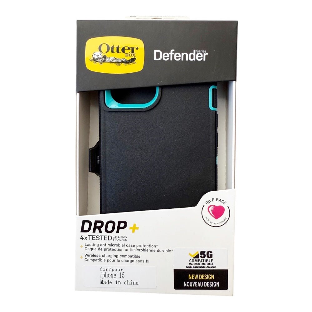 Estuche otterbox defender con clip color negro / menta modelo iphone 15 - TOP MOVIL