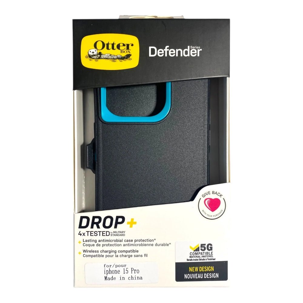 Estuche otterbox defender con clip color negro / menta modelo iphone 15 pro - TOP MOVIL