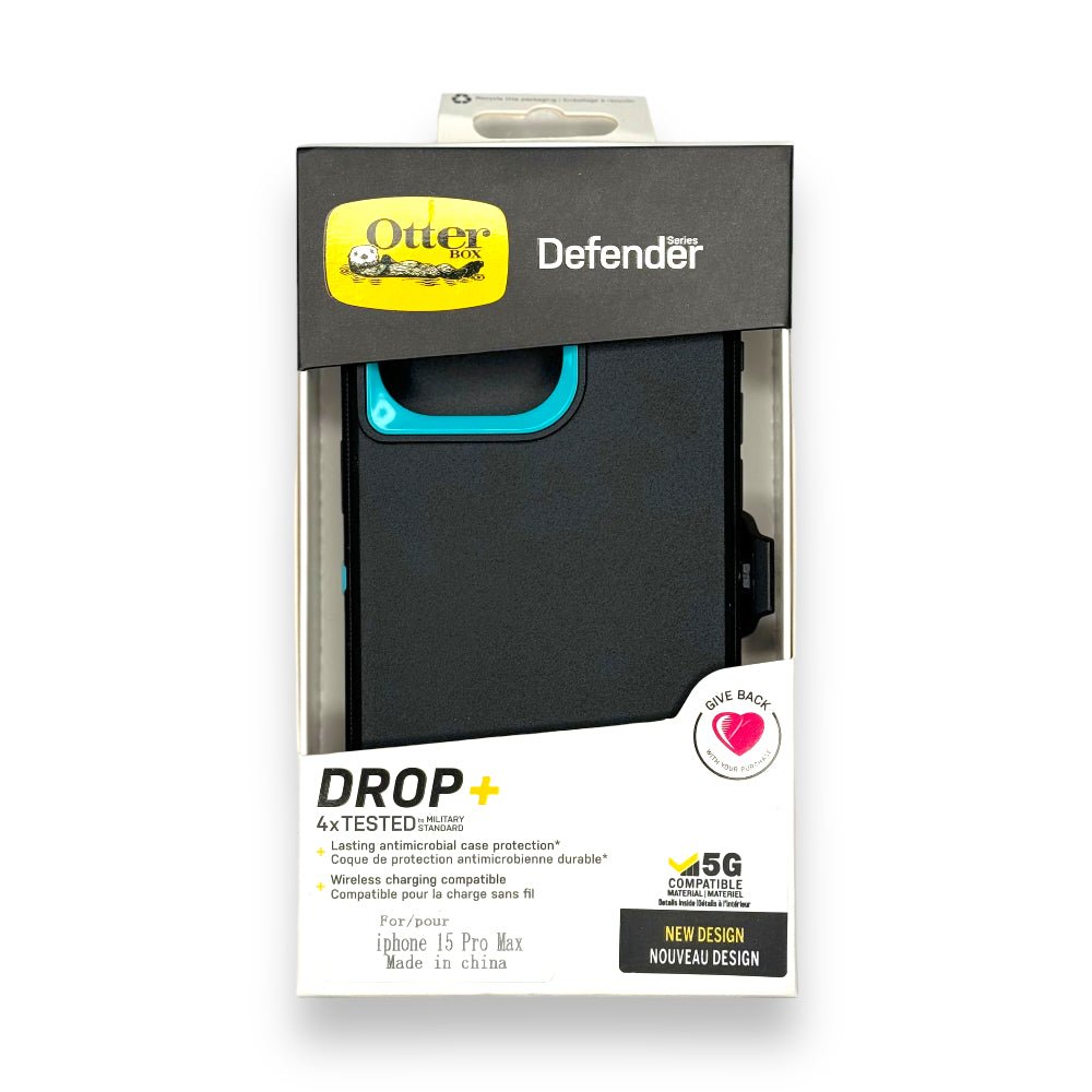 Estuche otterbox defender con clip color negro / menta modelo iphone 15 pro max - TOP MOVIL