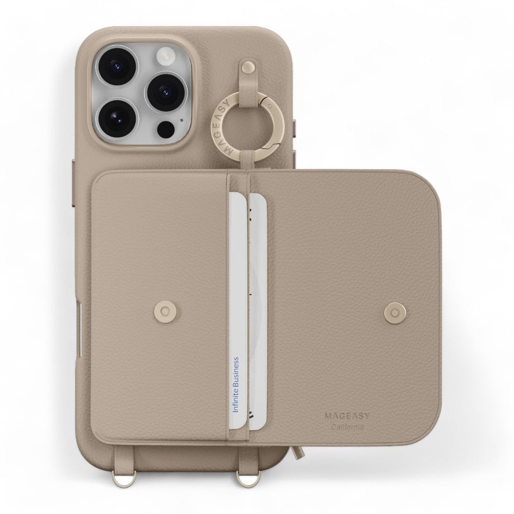 Estuche switcheasy wallet iphone 16 pro pouch m wallet phone case with stand camel brown color cafe - TOP MOVIL