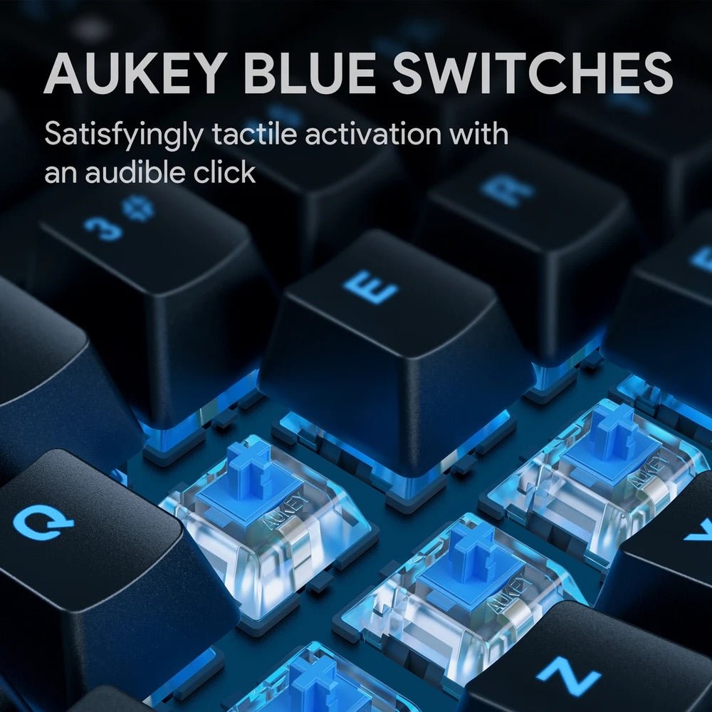 Gadget Aukey Gaming Kmg14 Mechanical Keyboard Blue Switchecompact 87Key With Software Color Azul - TOP MOVIL