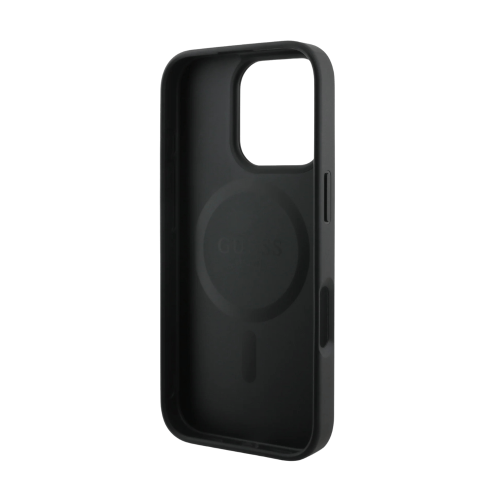 Guess hc magsafe pu 4g ring classic logo black iphone 16 pro - TOP MOVIL