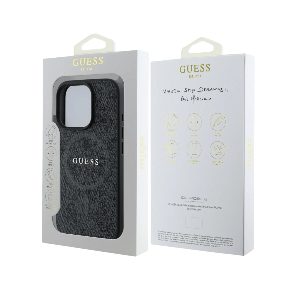 Guess hc magsafe pu 4g ring classic logo black iphone 16 pro - TOP MOVIL