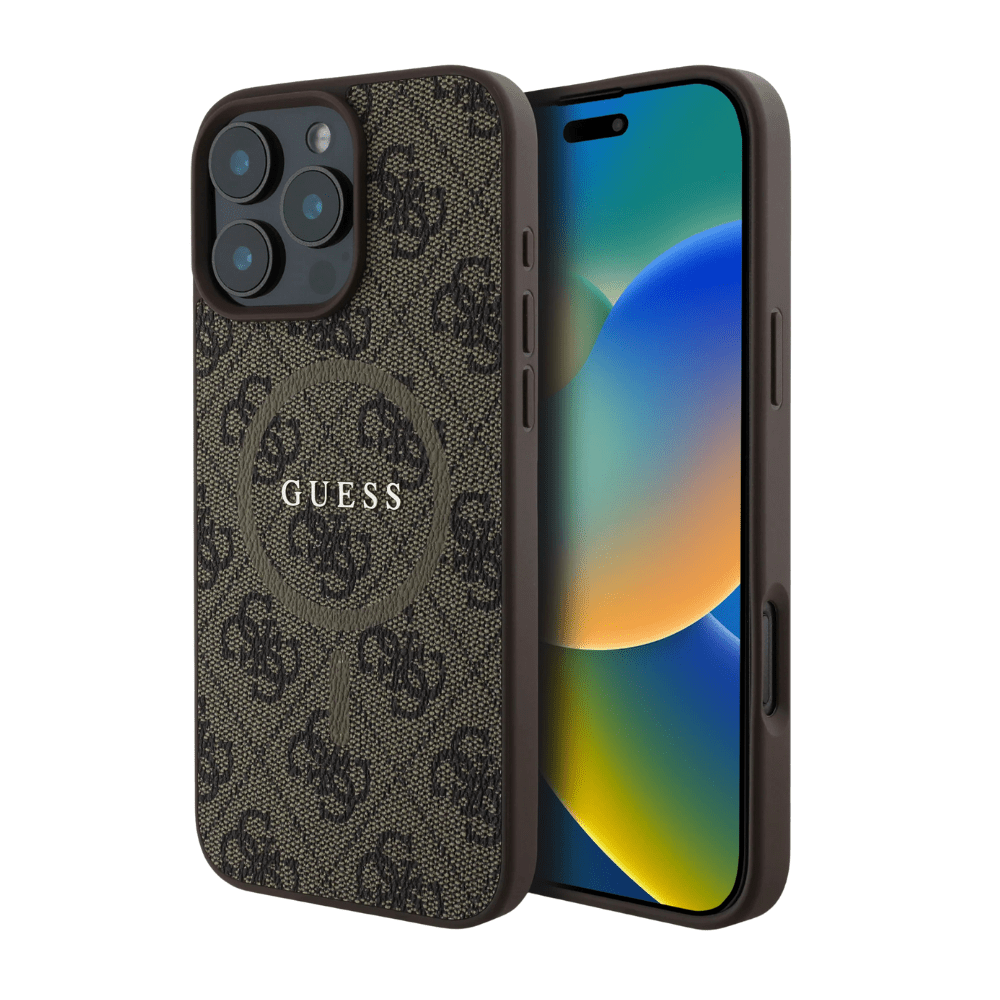 Guess hc magsafe pu 4g ring classic logo brown iphone 16 pro - TOP MOVIL
