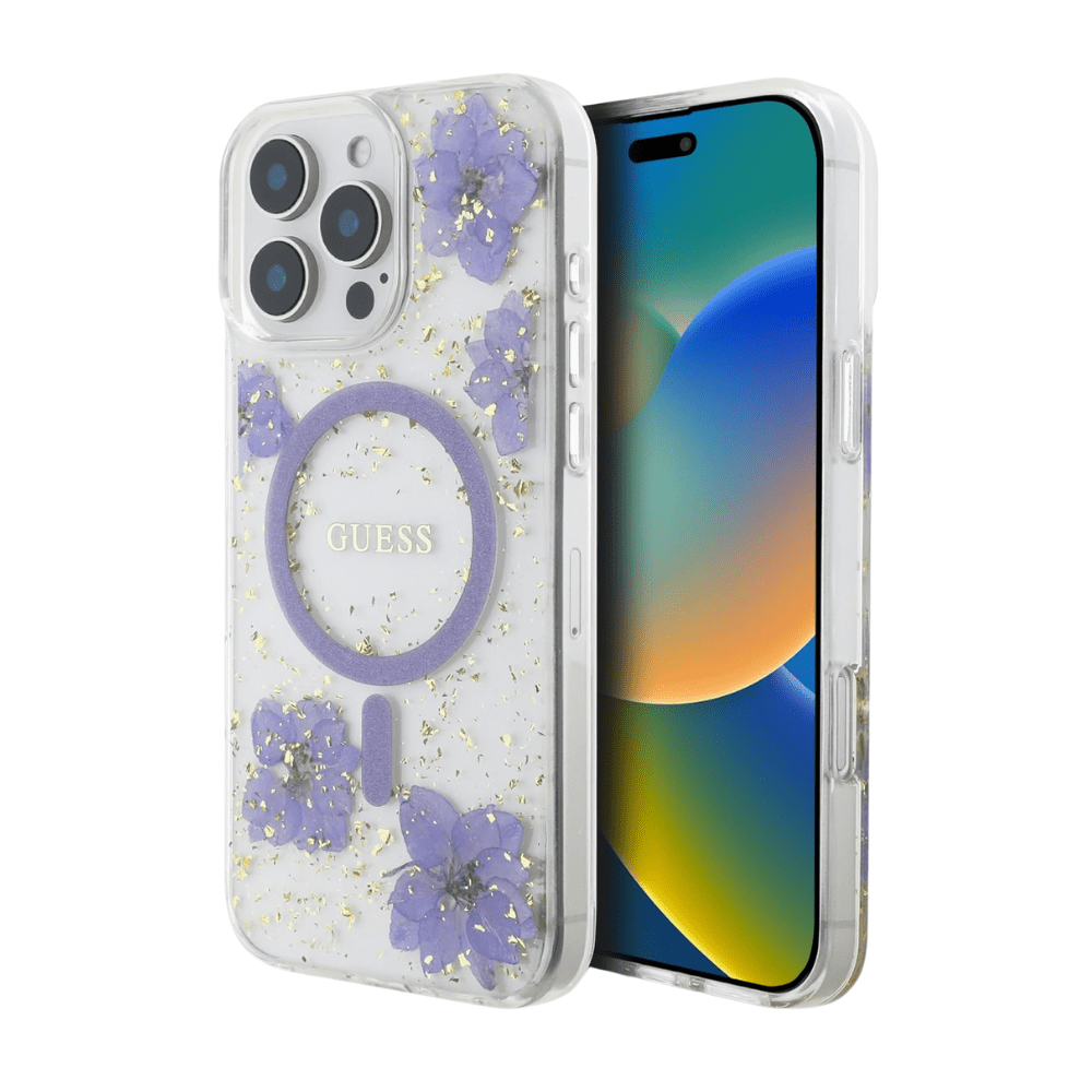 Guess hc magsafe resin flowers purple iphone 16 pro max - TOP MOVIL