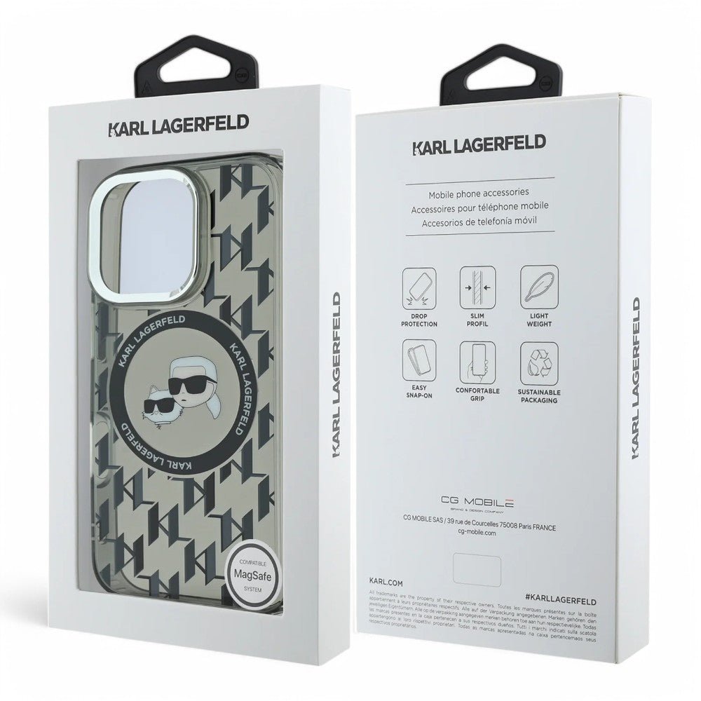 Karl Lagerfeld hc magsafe iml metal monogram kc heads black iphone 16 pro - TOP MOVIL