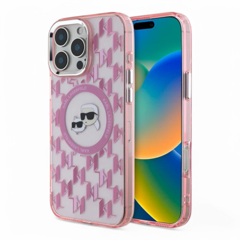 Karl Lagerfeld hc magsafe iml metal monogram kc heads pink iphone 16 pro - TOP MOVIL