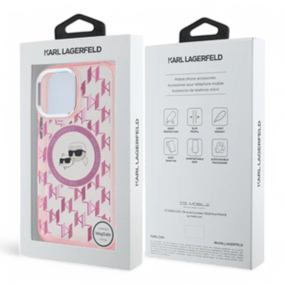 Karl Lagerfeld hc magsafe iml metal monogram kc heads pink iphone 16 pro - TOP MOVIL