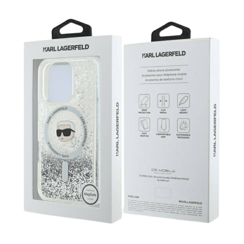 Karl Lagerfeld hc magsafe liq. glitter k. head transparent iphone 16 pro max - TOP MOVIL