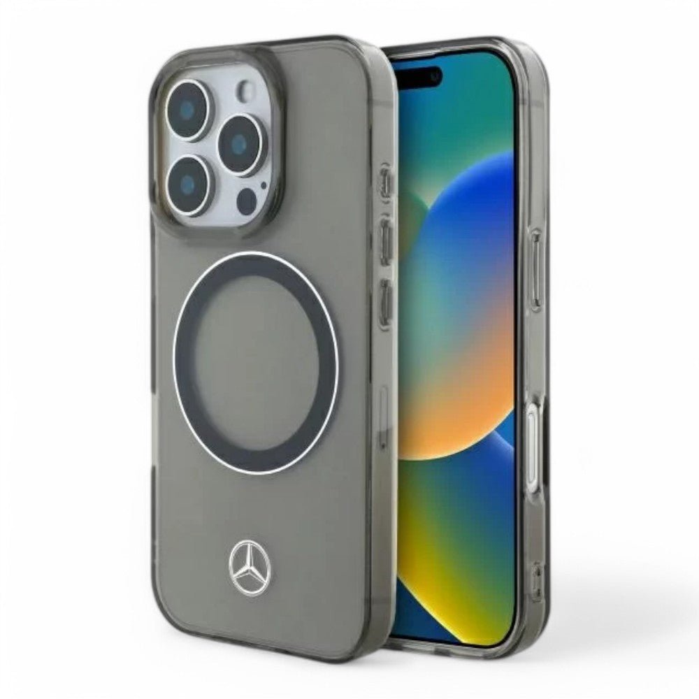 Mercedes - Benz mb hc magsafe transparent pc/tpu silver ring black iphone 16 - TOP MOVIL