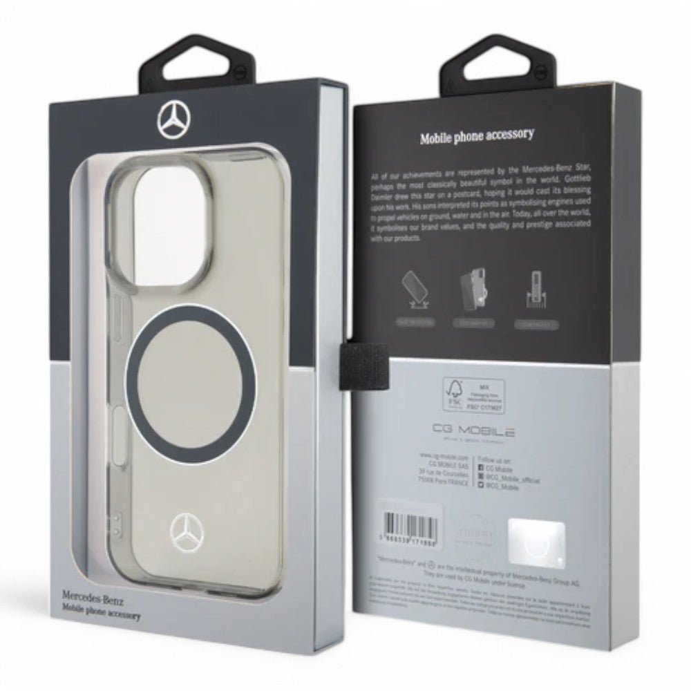 Mercedes - Benz mb hc magsafe transparent pc/tpu silver ring black iphone 16 - TOP MOVIL